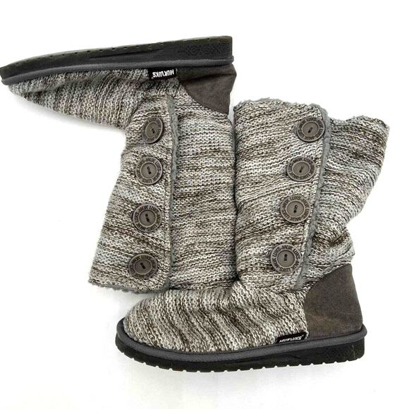 MUKLUKS Women's Size 8 Lukees Gray Marble Soft‎ Vegan Fur Knit Button Knit Boots - Picture 1 of 7